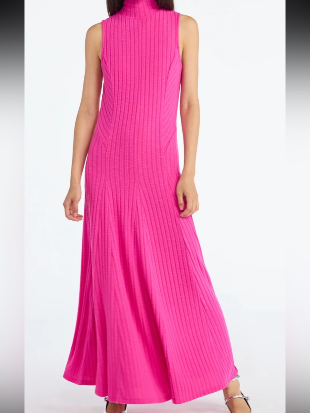 Sleeveless Ribbed Maxi Dress in Hot Pink